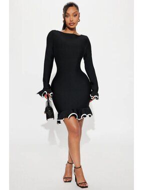 Fashion Nova Maddie Bandage Mini Dress Black White XS